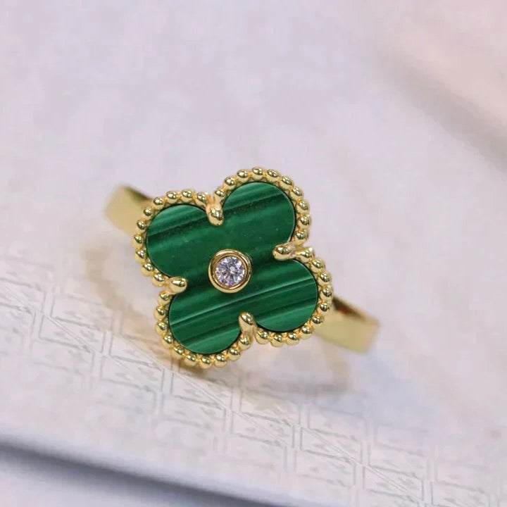 [Vintora]CLOVER MALACHITE RING GOLD DIAMOND
