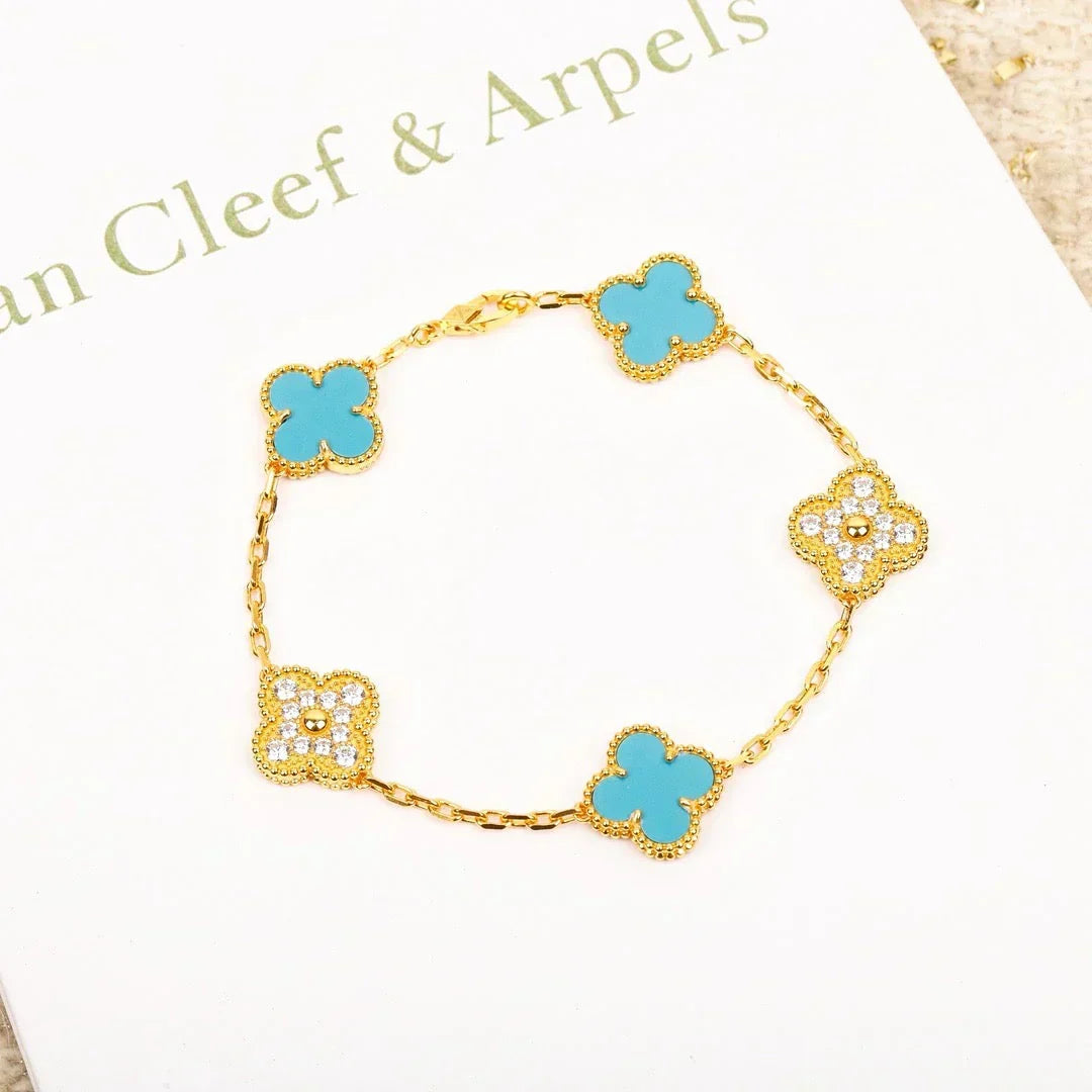 [Vintora] CLOVER 5 MOTIF TURQUOISE BRACELET COLLECTION