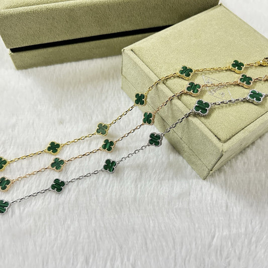 [Vintora]CLOVER 6 MOTIF MALACHITE BRACELET-w