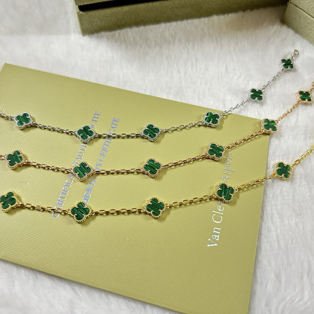 [Vintora]CLOVER 6 MOTIF MALACHITE BRACELET-w