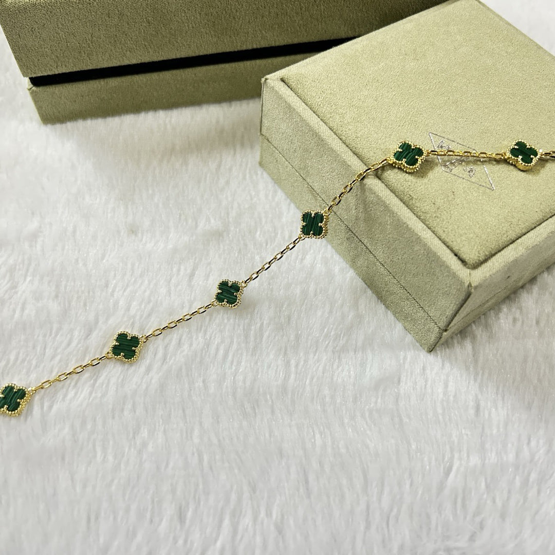 [Vintora]CLOVER 6 MOTIF MALACHITE BRACELET-w