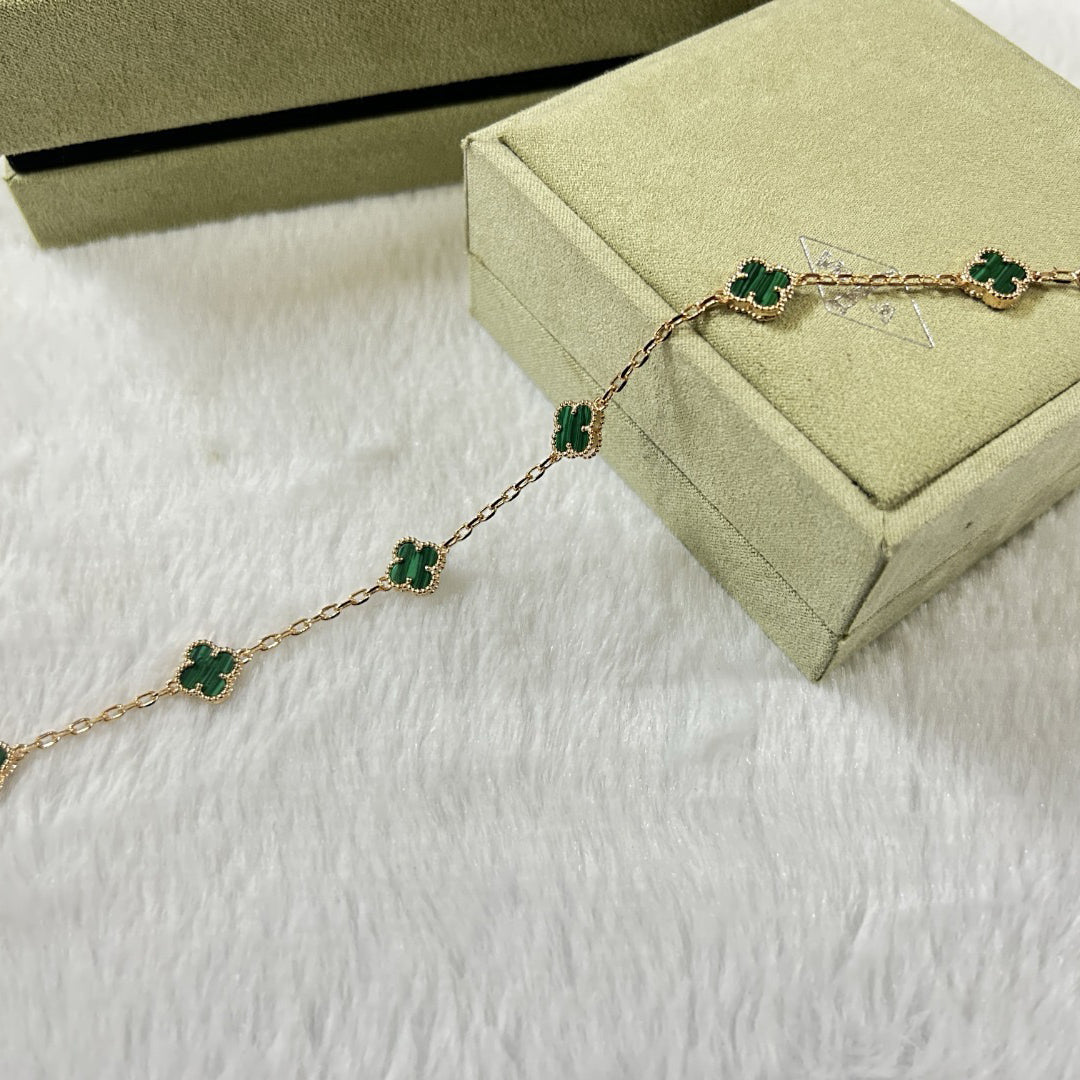 [Vintora]CLOVER 6 MOTIF MALACHITE BRACELET-w