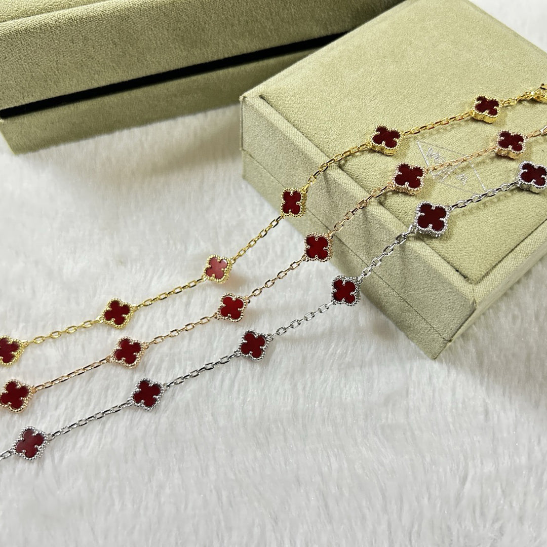 [Vintora]CLOVER 6 MOTIF RED AGATE BRACELET-w