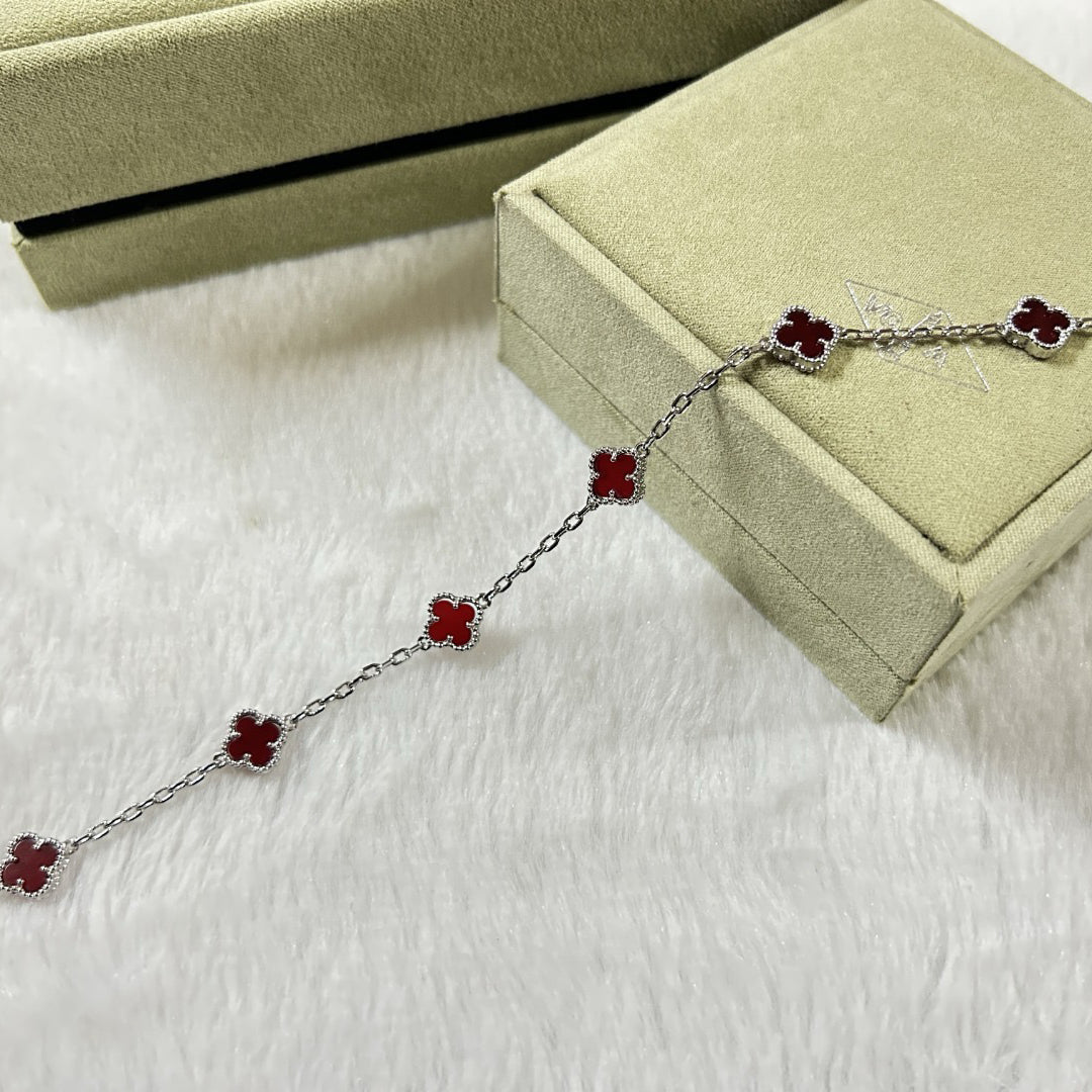 [Vintora]CLOVER 6 MOTIF RED AGATE BRACELET-w