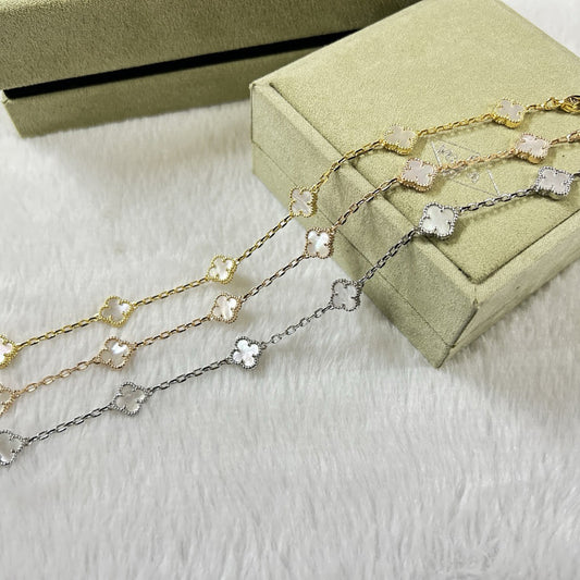 [Vintora]CLOVER 6 MOTIF WHITE MOP BRACELET-w