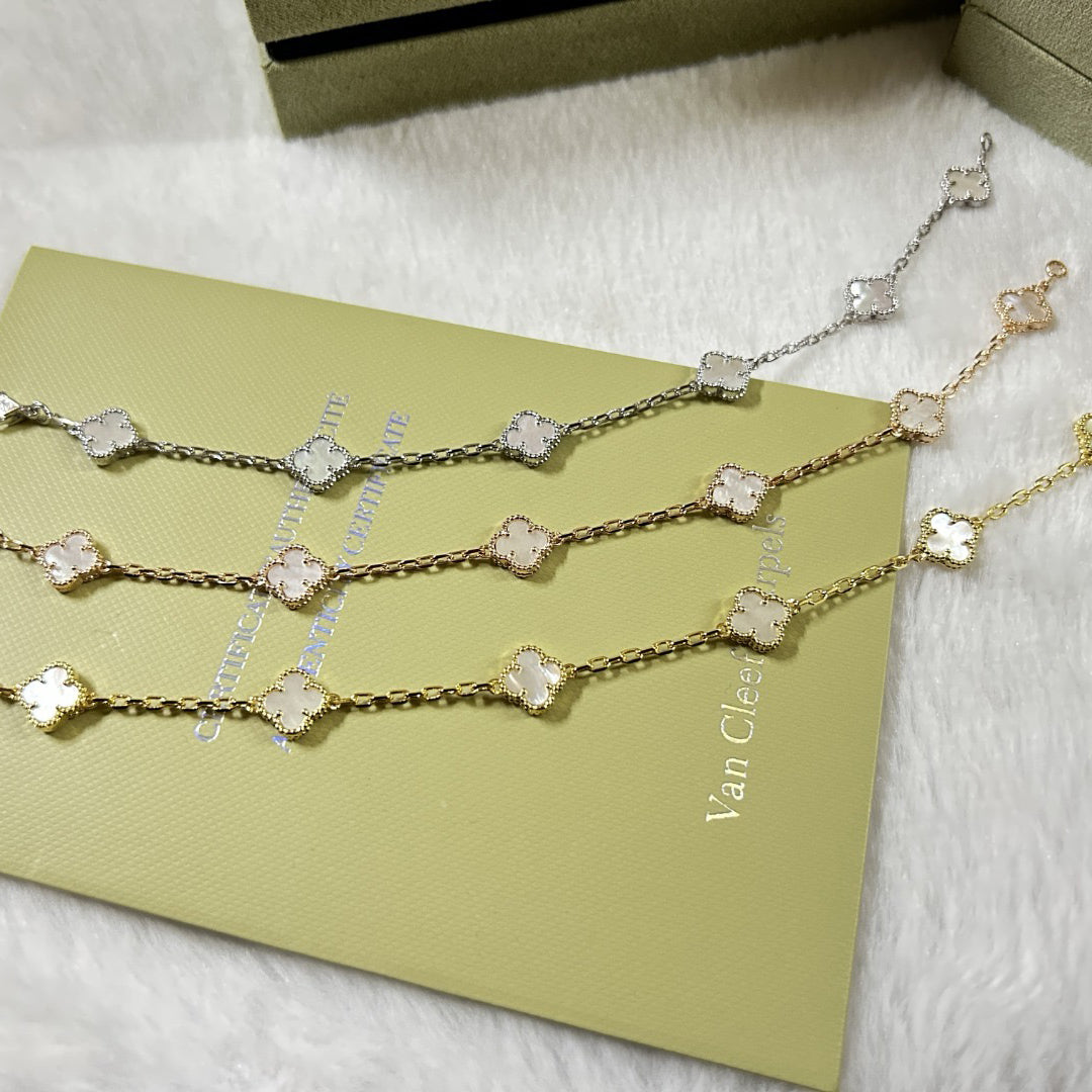 [Vintora]CLOVER 6 MOTIF WHITE MOP BRACELET-w