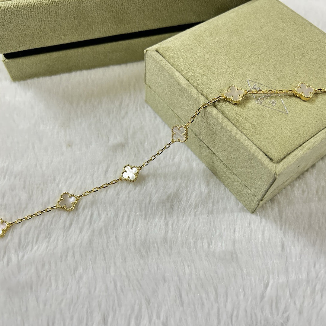 [Vintora]CLOVER 6 MOTIF WHITE MOP BRACELET-w