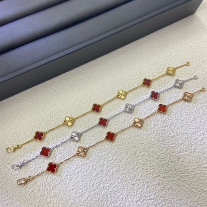 [Vintora]CLOVER 6 MOTIF RED AGATE LASER BRACELET-w
