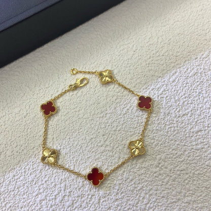 [Vintora]CLOVER 6 MOTIF RED AGATE LASER BRACELET-w