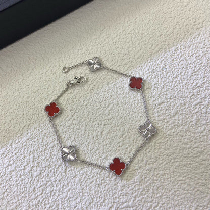 [Vintora]CLOVER 6 MOTIF RED AGATE LASER BRACELET-w