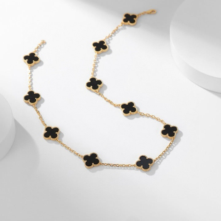 [Vintora]CLOVER 10 MOTIFS ONYX NECKLACE