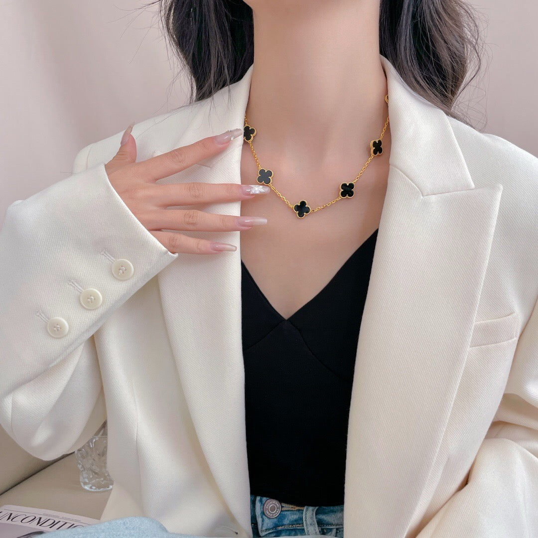 [Vintora]CLOVER 10 MOTIFS ONYX NECKLACE