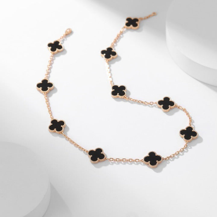 [Vintora]CLOVER 10 MOTIFS ONYX NECKLACE