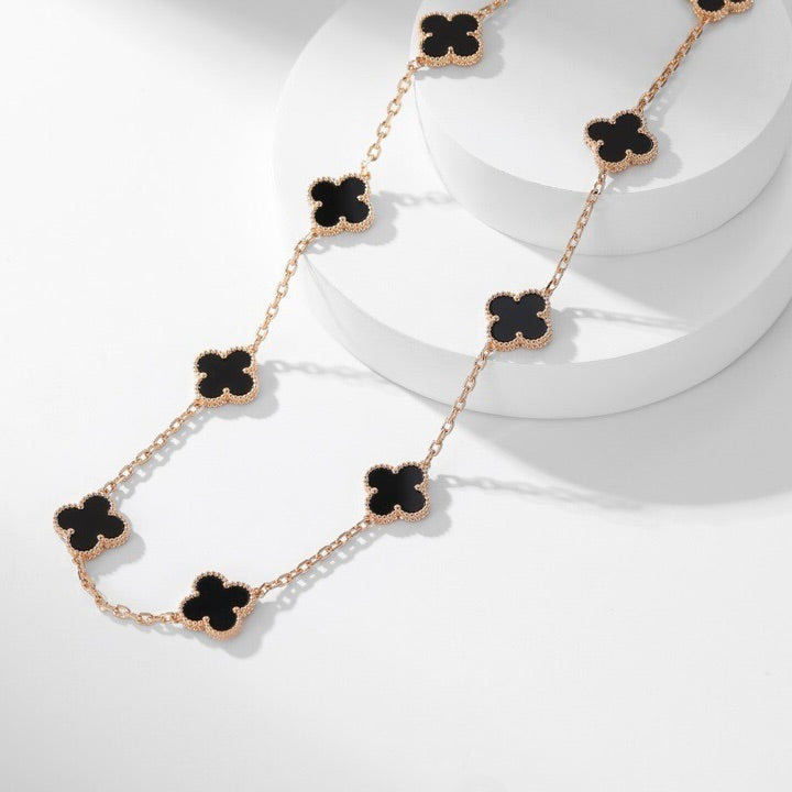 [Vintora]CLOVER 10 MOTIFS ONYX NECKLACE