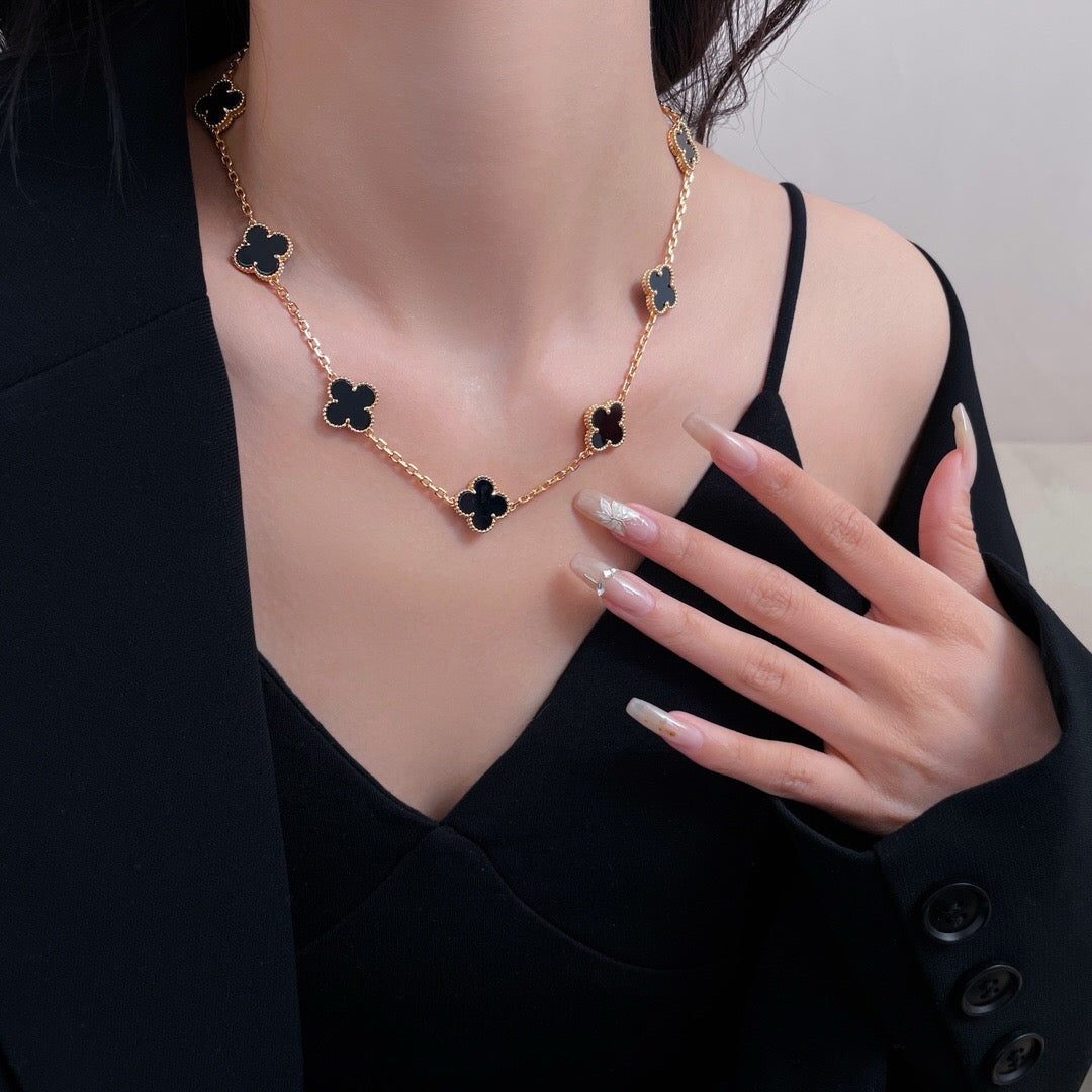 [Vintora]CLOVER 10 MOTIFS ONYX NECKLACE