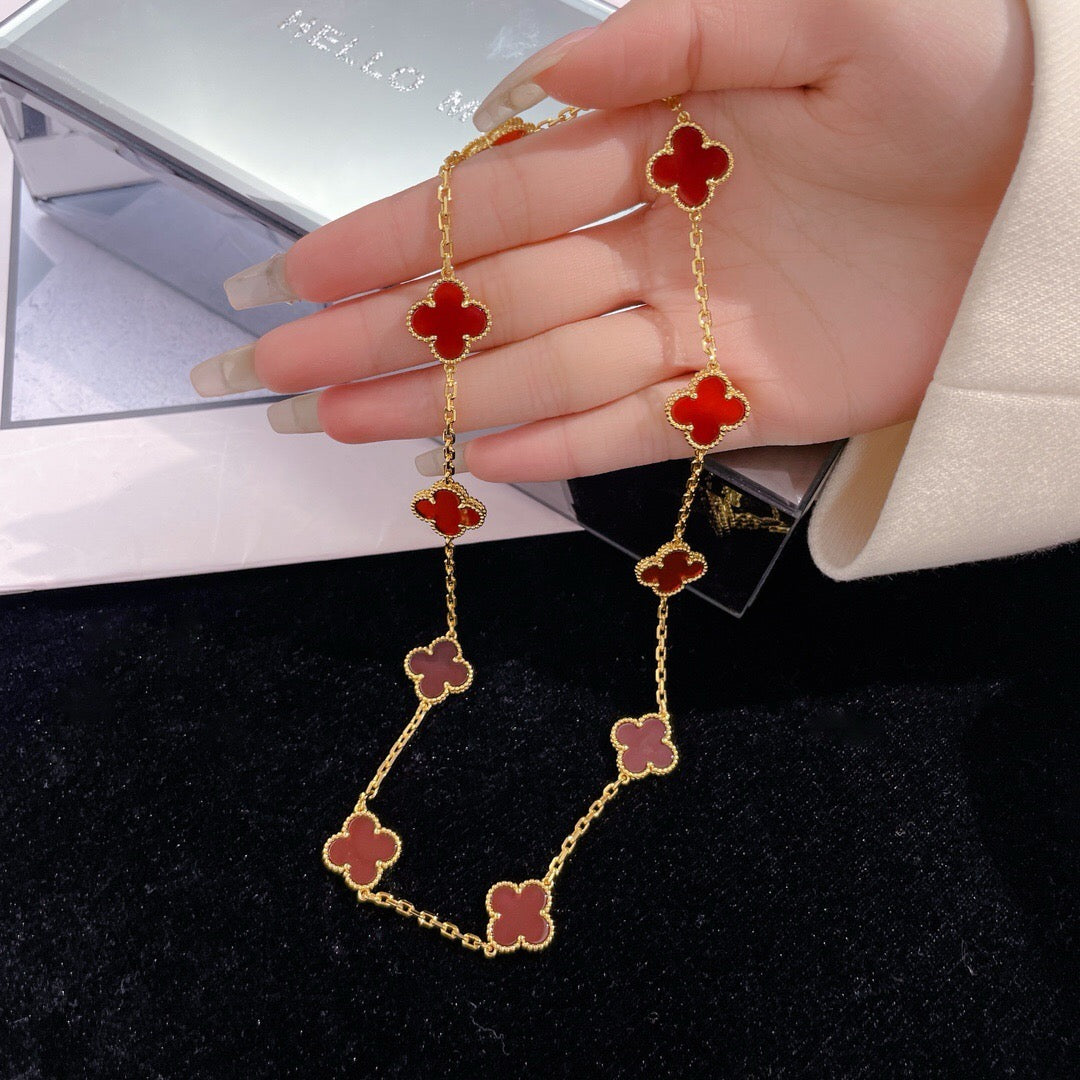[Vintora]CLOVER 10 MOTIFS CARNELIAN NECKLACE