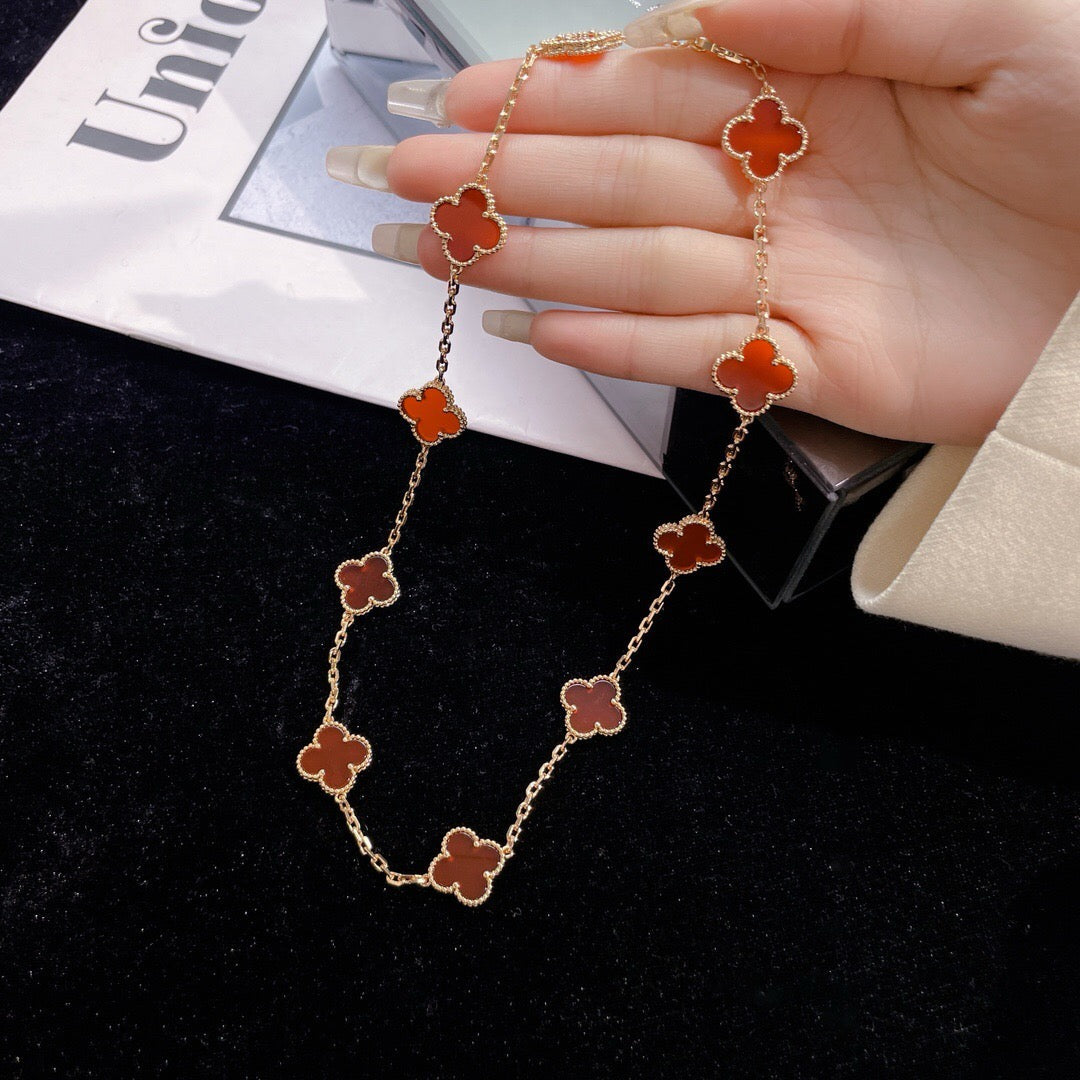 [Vintora]CLOVER 10 MOTIFS CARNELIAN NECKLACE