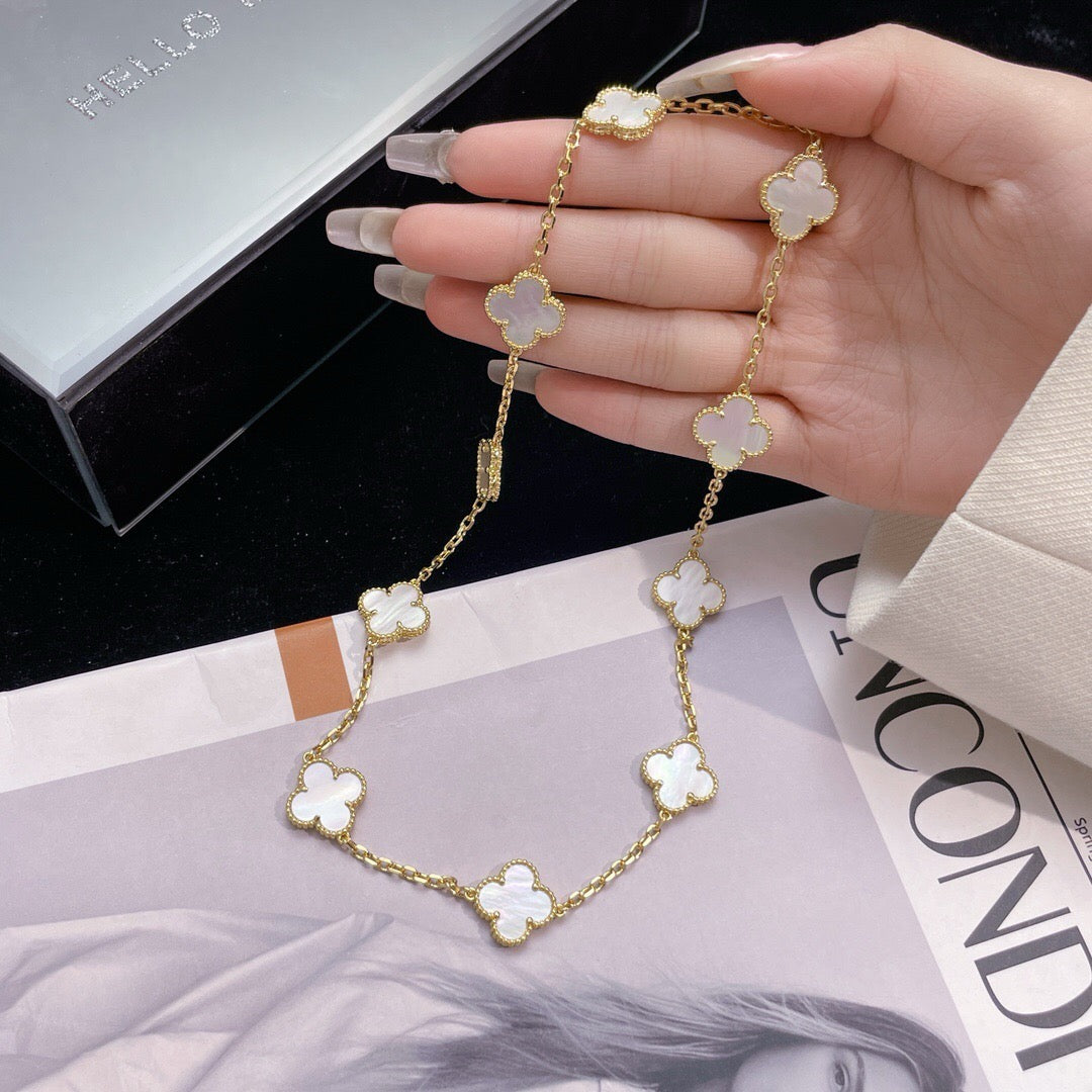 [Vintora]CLOVER 10 MOTIFS WHITE MOTHER OF PEARL NECKLACE