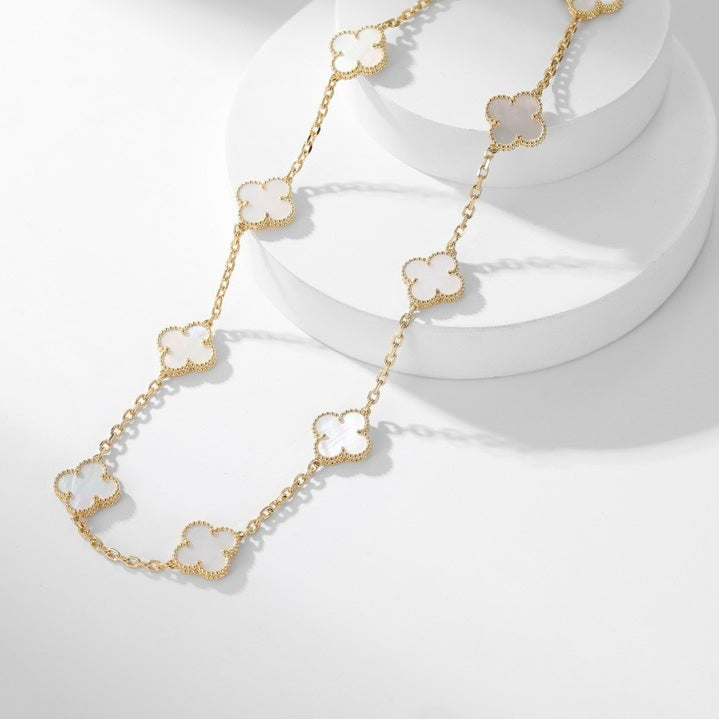 [Vintora]CLOVER 10 MOTIFS WHITE MOTHER OF PEARL NECKLACE