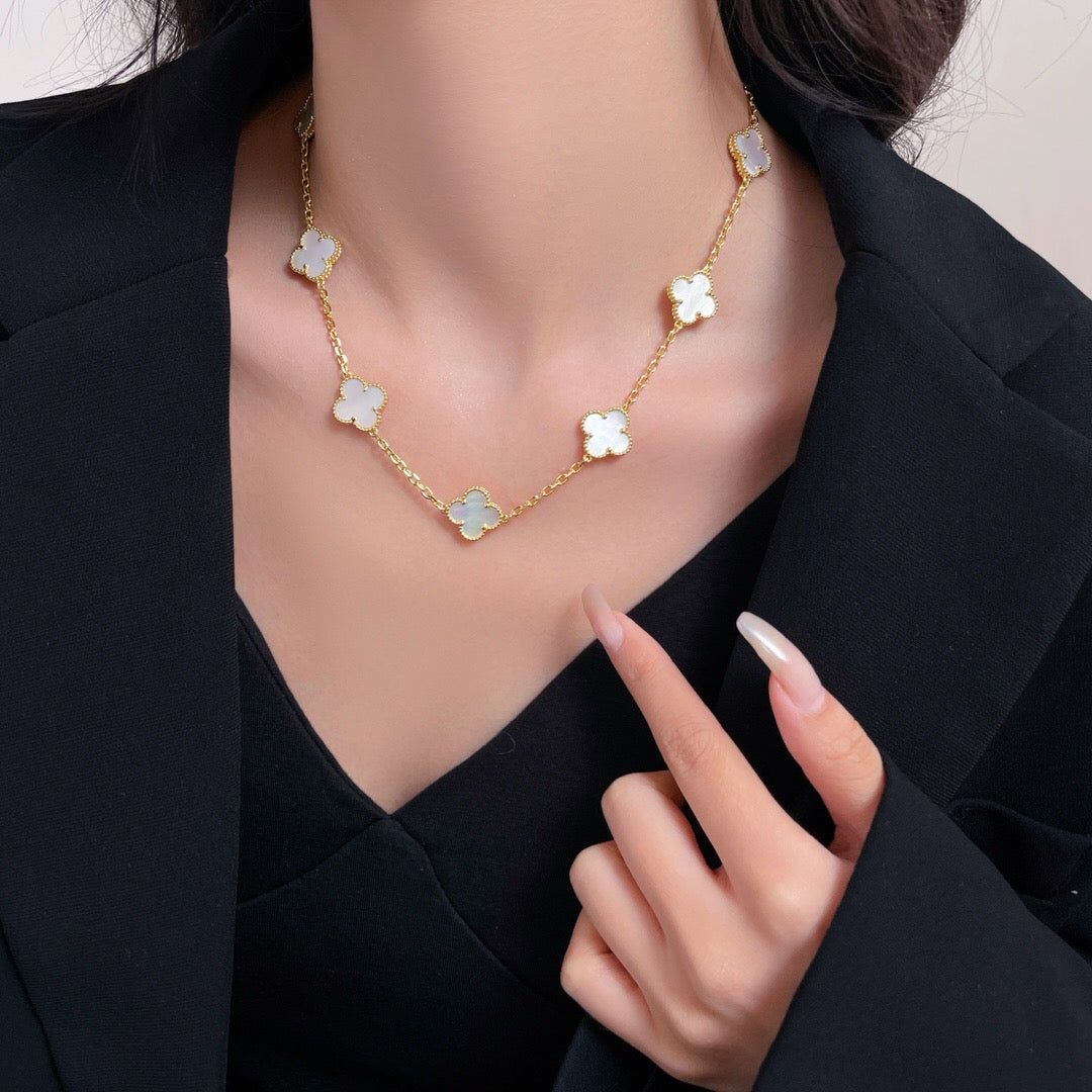[Vintora]CLOVER 10 MOTIFS WHITE MOTHER OF PEARL NECKLACE