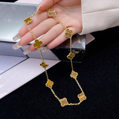 [Vintora]CLOVER 10 MOTIFS TIGER EYE NECKLACE