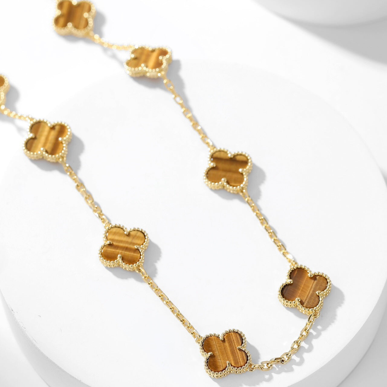 [Vintora]CLOVER 10 MOTIFS TIGER EYE NECKLACE