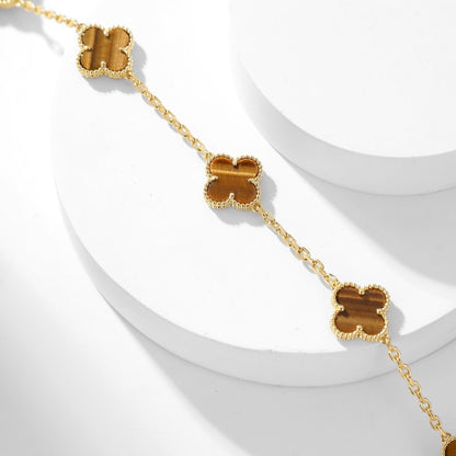 [Vintora]CLOVER 10 MOTIFS TIGER EYE NECKLACE