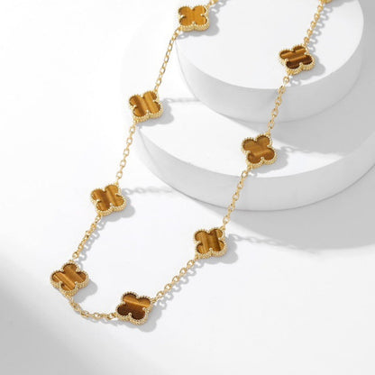 [Vintora]CLOVER 10 MOTIFS TIGER EYE NECKLACE