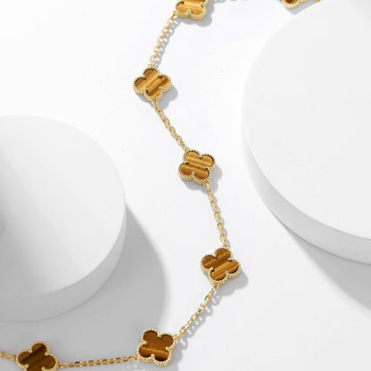 [Vintora]CLOVER 10 MOTIFS TIGER EYE NECKLACE