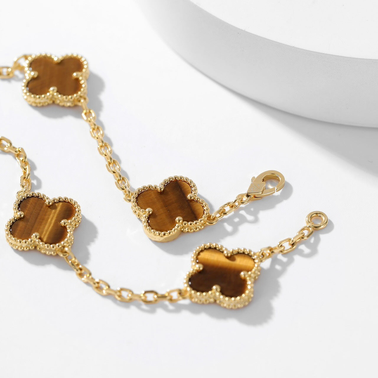 [Vintora]CLOVER 10 MOTIFS TIGER EYE NECKLACE