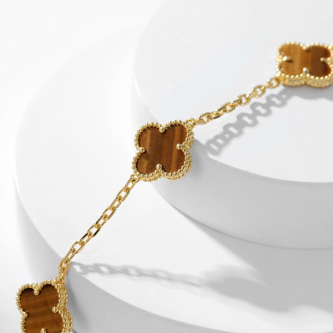 [Vintora]CLOVER 10 MOTIFS TIGER EYE NECKLACE