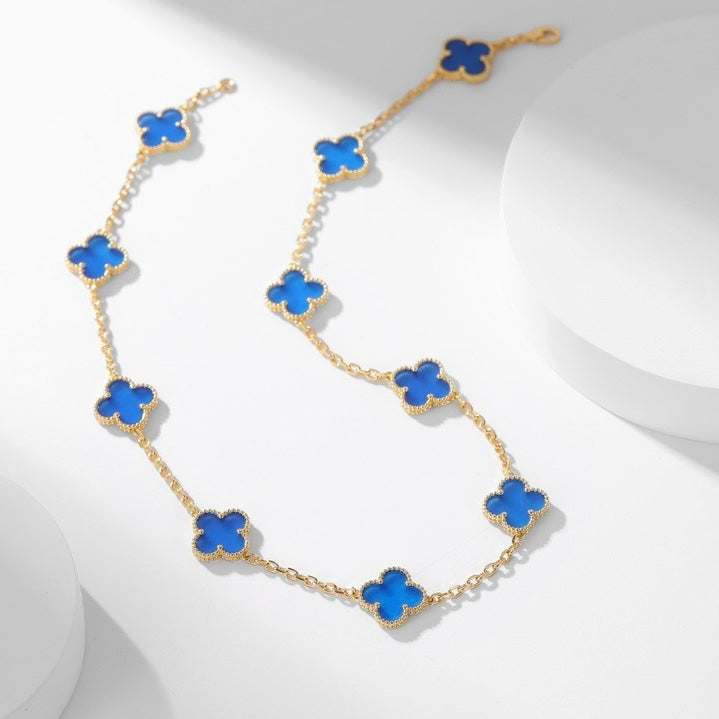 [Vintora]CLOVER 10 MOTIFS BLUE AGATE NECKLACE
