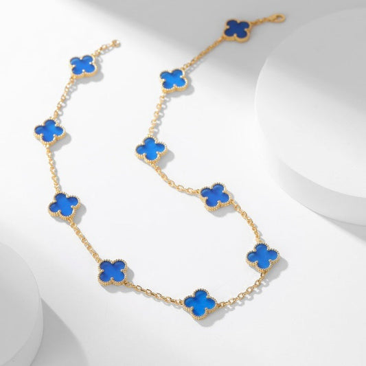 [Vintora]CLOVER 10 MOTIFS BLUE AGATE NECKLACE