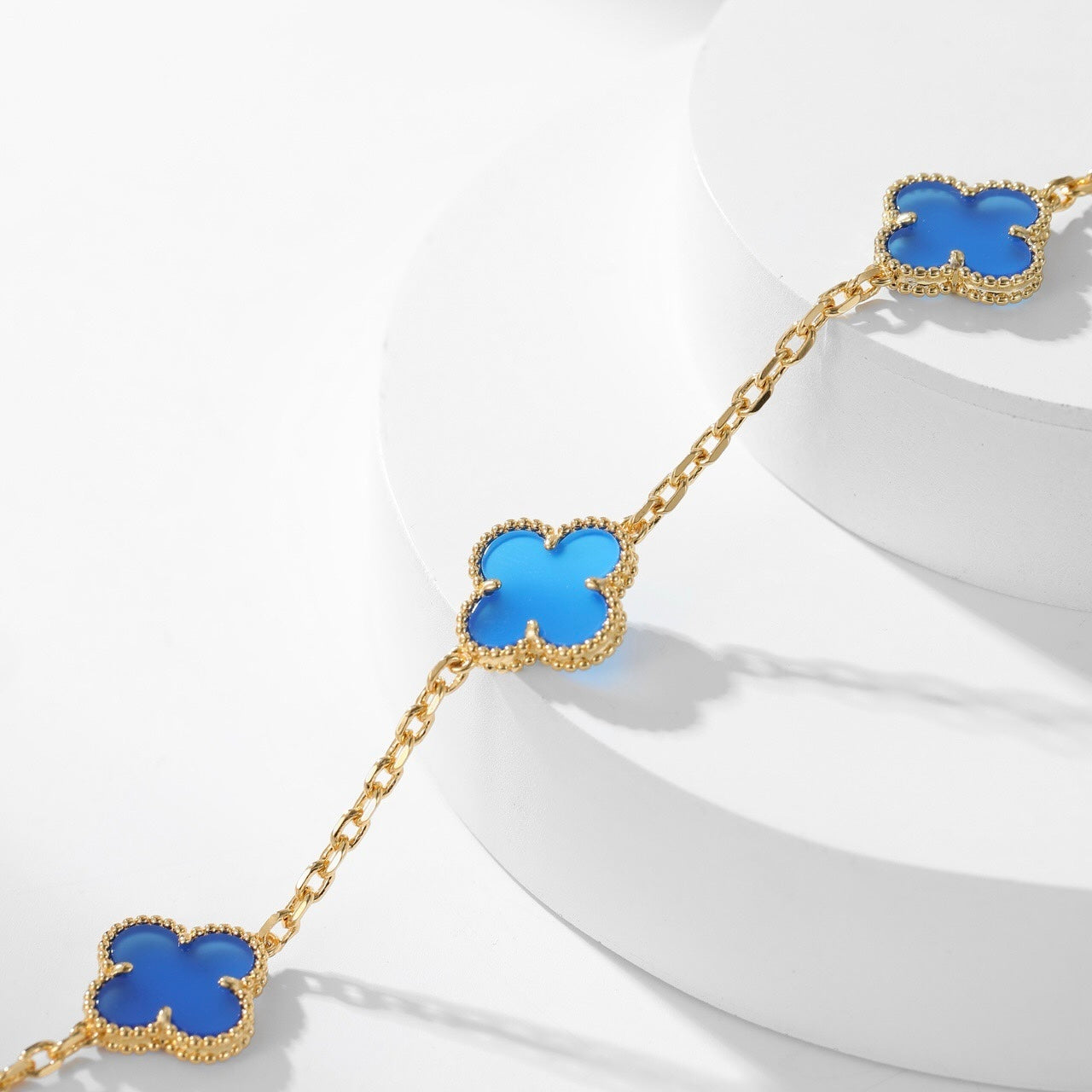 [Vintora]CLOVER 10 MOTIFS BLUE AGATE NECKLACE
