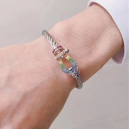 [Vintora]FORC LARGE HORSESHOE  COLORED DIAMOND BRACELET SILVER