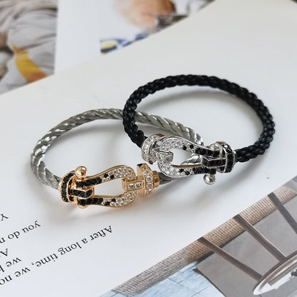 [Vintora]FORCE LARGE HORSESHOE BLACK WHITE DIAMOND BRACELET SILVER