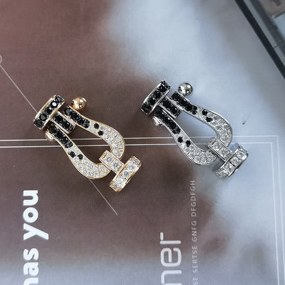 [Vintora]FORCE LARGE HORSESHOE BLACK WHITE DIAMOND BRACELET SILVER