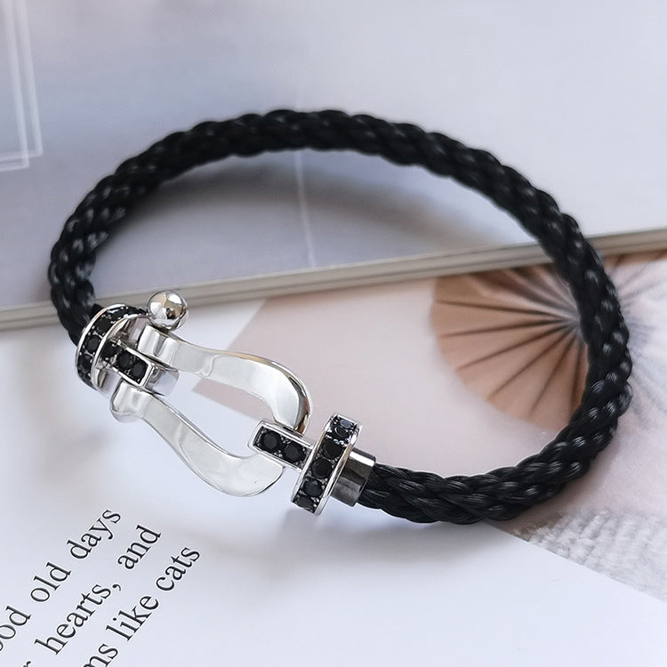 [Vintora]FORCE LARGE HORSESHOE BLACK DIAMOND BRACELET SILVER