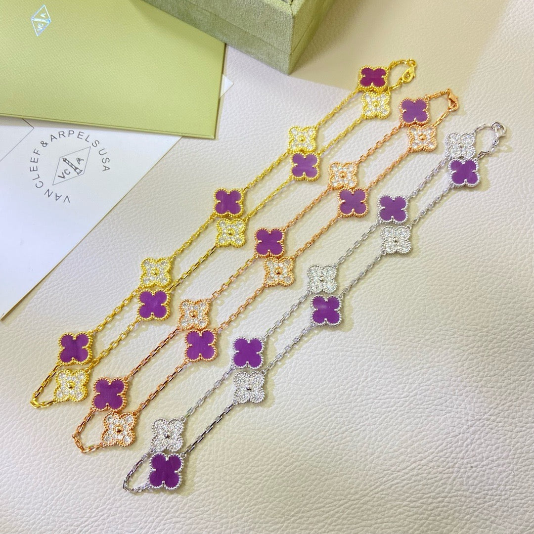 [Vintora Jewelry]CLOVER 10 MOTIFS  PURPLE VIOLET DIAMOND NECKLACE