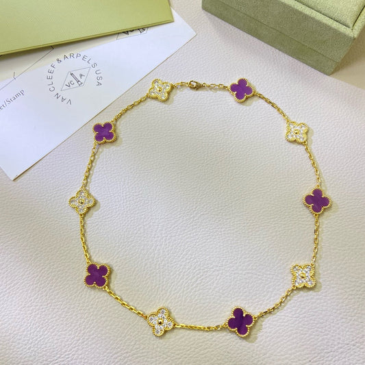 [Vintora Jewelry]CLOVER 10 MOTIFS  PURPLE VIOLET DIAMOND NECKLACE