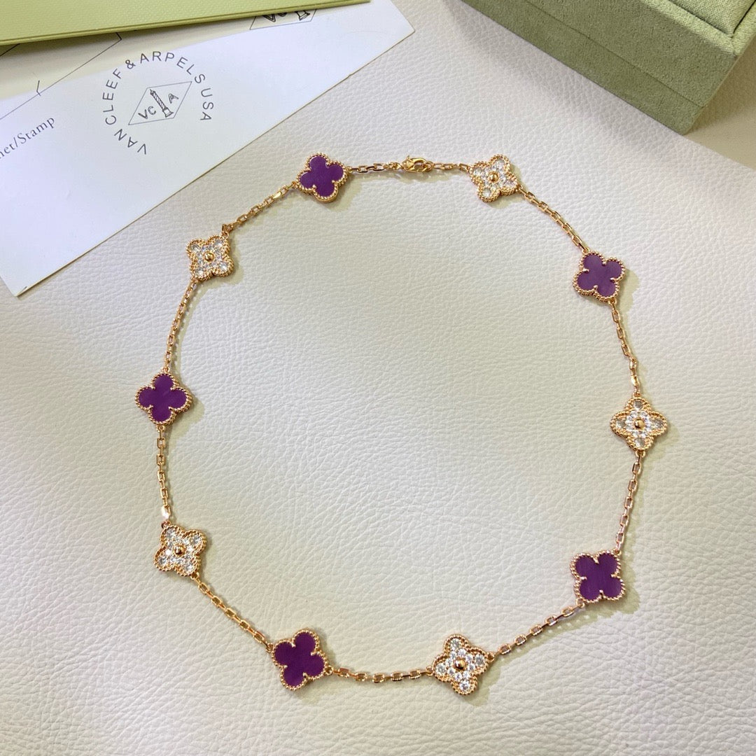[Vintora Jewelry]CLOVER 10 MOTIFS  PURPLE VIOLET DIAMOND NECKLACE