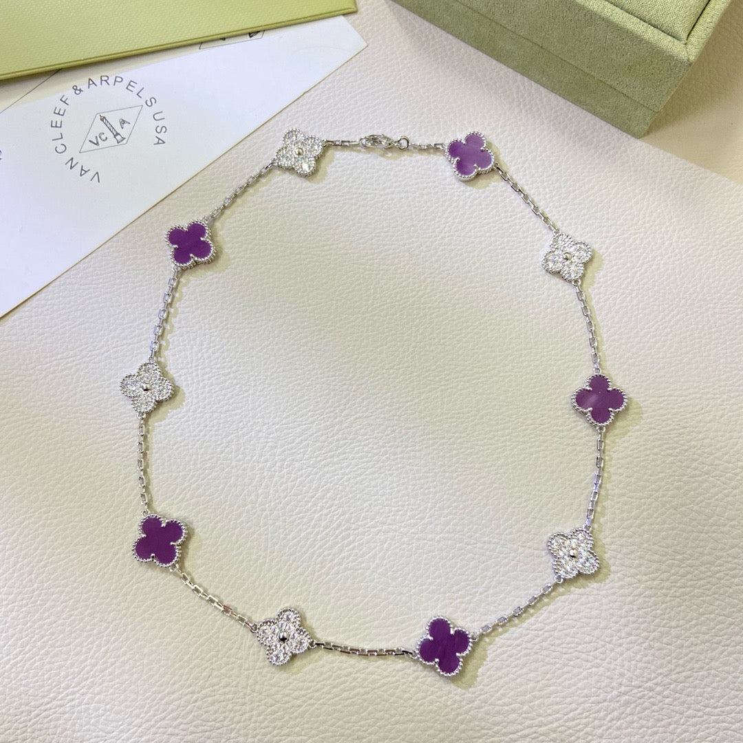 [Vintora Jewelry]CLOVER 10 MOTIFS  PURPLE VIOLET DIAMOND NECKLACE