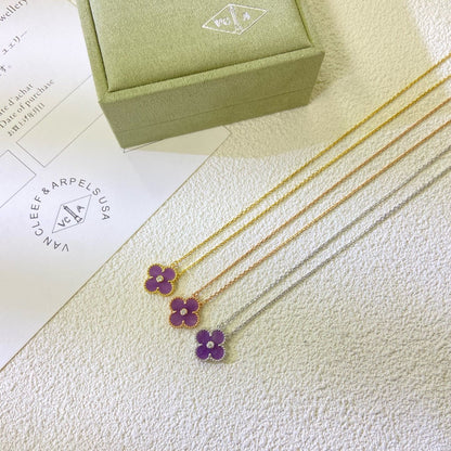[Vintora Jewelry]CLOVER 15MM DIAMOND  PURPLE VIOLET NECKLACE