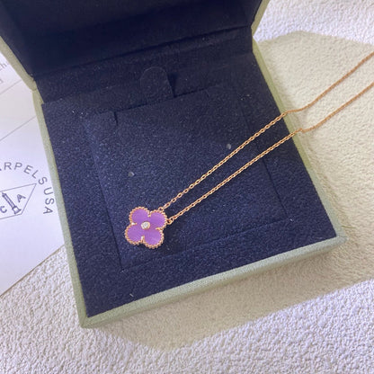[Vintora Jewelry]CLOVER 15MM DIAMOND  PURPLE VIOLET NECKLACE