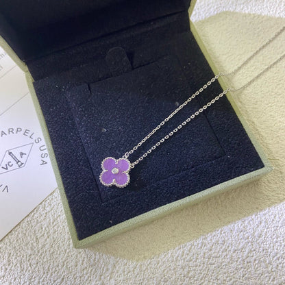 [Vintora Jewelry]CLOVER 15MM DIAMOND  PURPLE VIOLET NECKLACE
