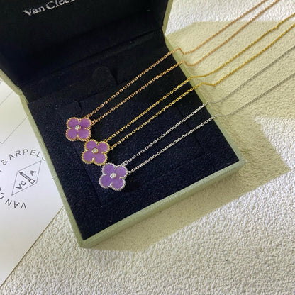 [Vintora Jewelry]CLOVER 15MM DIAMOND  PURPLE VIOLET NECKLACE