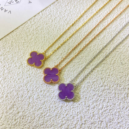 [Vintora Jewelry]CLOVER 15MM  PURPLE VIOLET NECKLACE