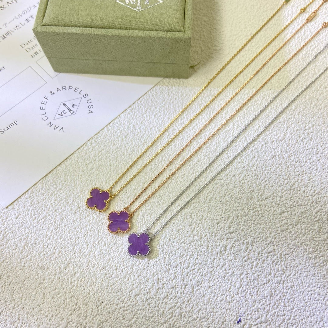[Vintora Jewelry]CLOVER 15MM  PURPLE VIOLET NECKLACE