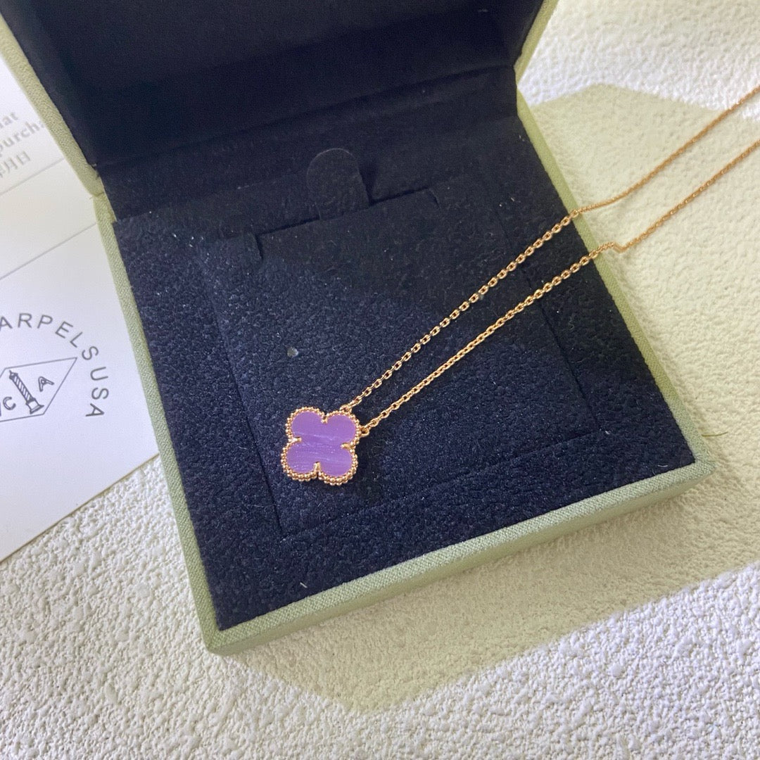 [Vintora Jewelry]CLOVER 15MM  PURPLE VIOLET NECKLACE