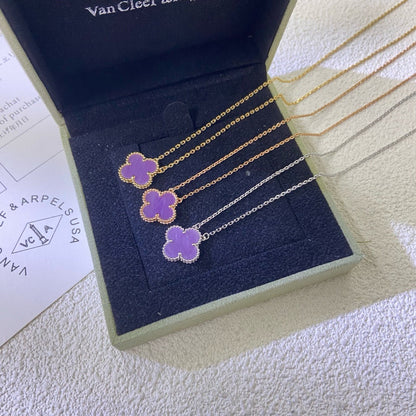 [Vintora Jewelry]CLOVER 15MM  PURPLE VIOLET NECKLACE